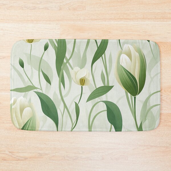 Item preview, Elegant White & Green Pattern: Vines and Tulips in Natural Harmony designed and sold by PaintbrushPlace.