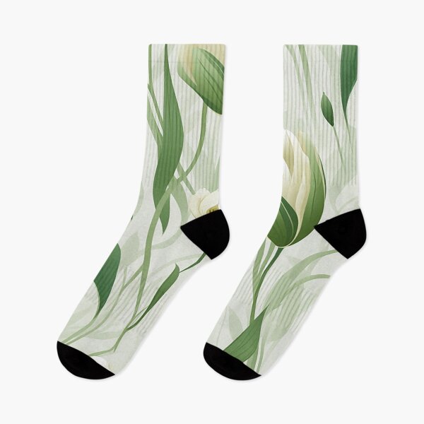 Item preview, Elegant White & Green Pattern: Vines and Tulips in Natural Harmony designed and sold by PaintbrushPlace.