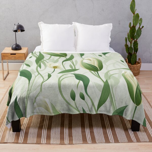 Item preview, Elegant White & Green Pattern: Vines and Tulips in Natural Harmony designed and sold by PaintbrushPlace.