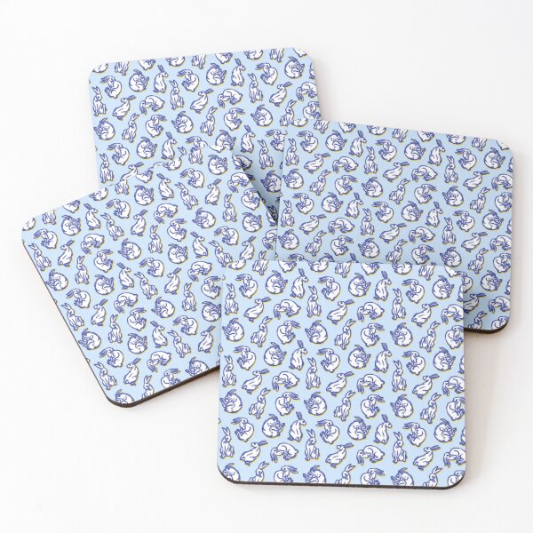Item preview, White rabbit , hare, illustration, cute ,blue, white n, pattern ,wallpaper , paint ,pastel  designed and sold by letsgow8th.