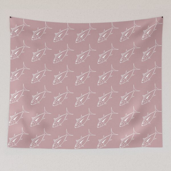 Item preview, Cute Bigeye Tuna Fish in White on Dusty Pink designed and sold by fruttidimare.