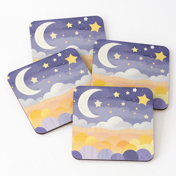 Item preview, Cosmic Playground: Stars, Moon & Geometric Shapes in Sunny Yellow and Lavender Mist designed and sold by PaintbrushPlace.