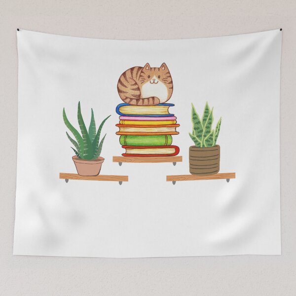 Item preview, Plants, Cats And Books - Bookish Cat Aesthetic - Cat On A Bookshelf designed and sold by Wiss2Arts.