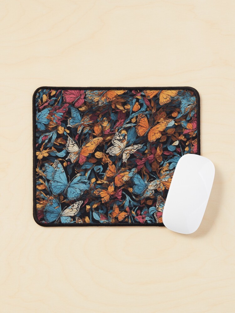 Thumbnail 1 of 5, Mouse Pad, Abstract Butterfly pattern on dark background designed and sold by DJALCHEMY.
