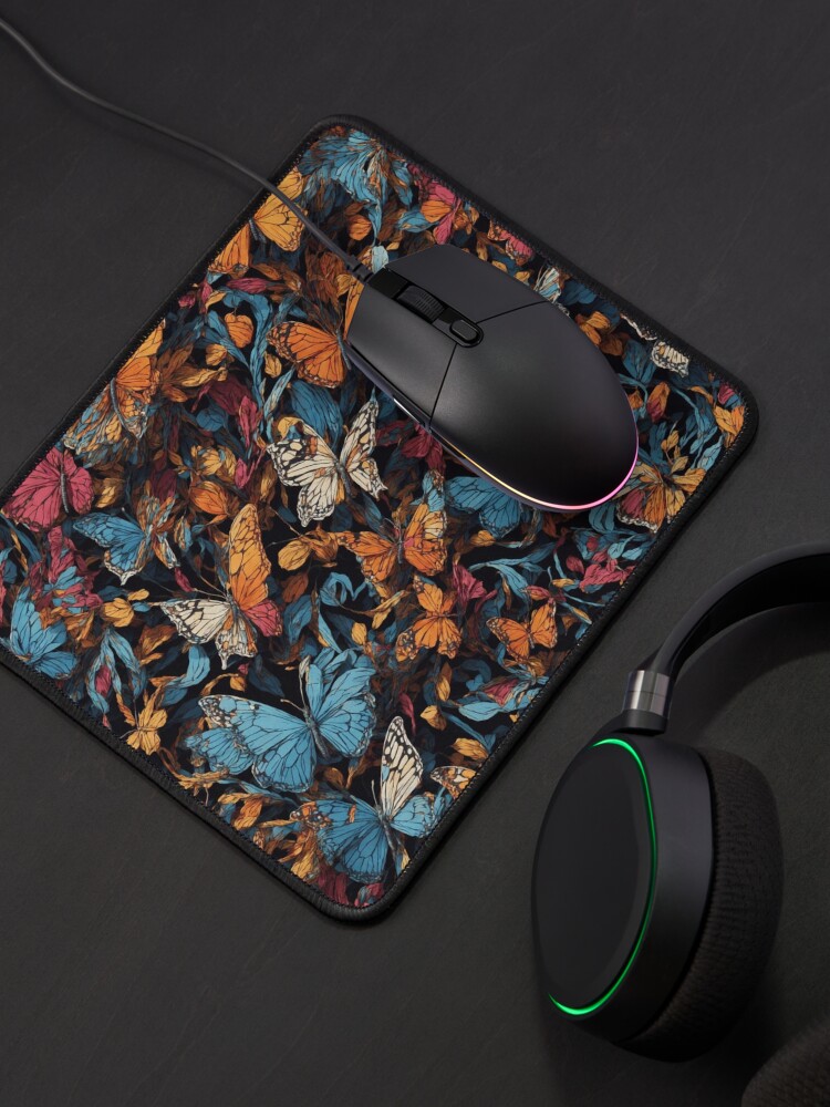 Thumbnail 4 of 5, Mouse Pad, Abstract Butterfly pattern on dark background designed and sold by DJALCHEMY.