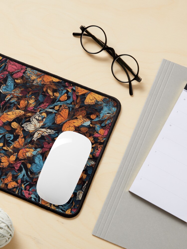 Thumbnail 3 of 5, Mouse Pad, Abstract Butterfly pattern on dark background designed and sold by DJALCHEMY.