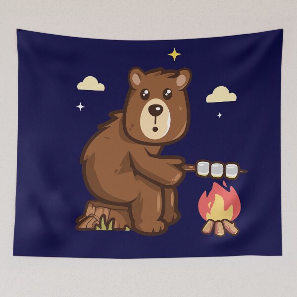 Item preview, Bear toasting marshmallows (on dark colors) designed and sold by messy-nessie.