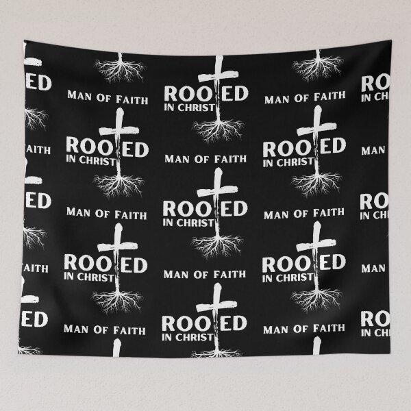 Item preview, Man of Faith Rooted in Christ Inspirational Christian Quote designed and sold by R&BApparel.