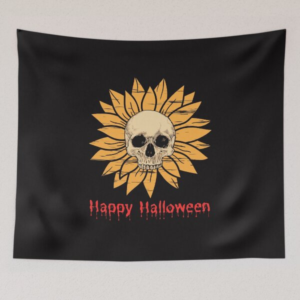 Item preview, Happy halloween Skull on sunflower designed and sold by RetroNibylander.