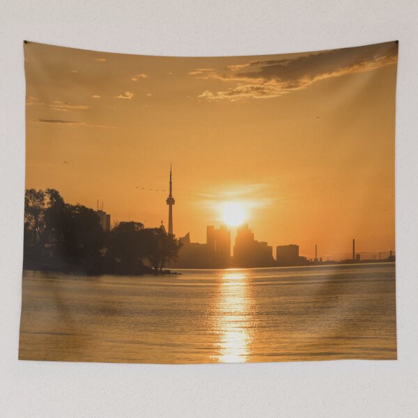 Item preview, Silhouettes and Bird Flocks - Brilliant Sunup Behind Toronto Skyscrapers designed and sold by Georgia Mizuleva.