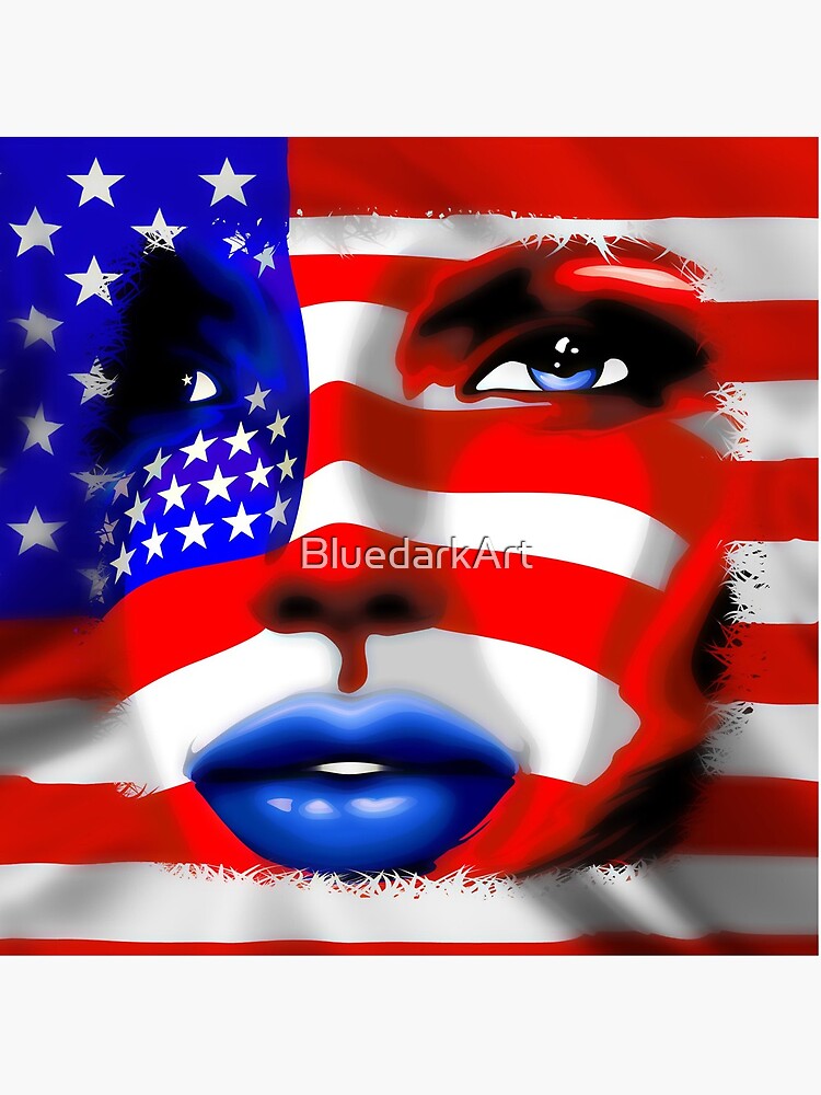 Thumbnail 2 of 2, Tote Bag, Usa Flag on Girl's Face designed and sold by BluedarkArt.