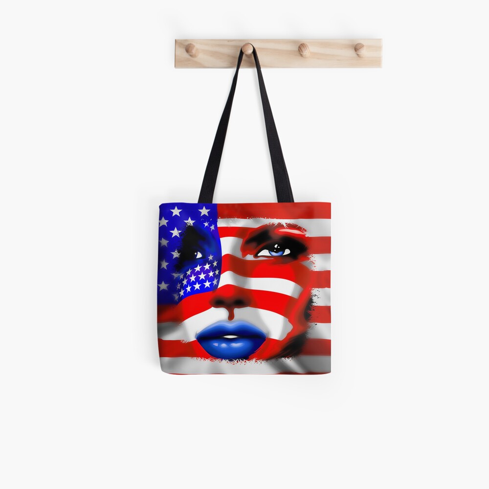 Usa Flag on Girl's Face Tote Bag