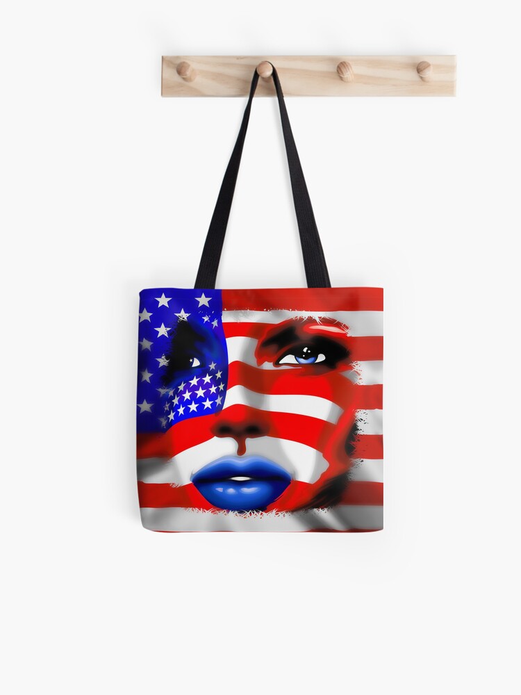 Thumbnail 1 of 2, Tote Bag, Usa Flag on Girl's Face designed and sold by BluedarkArt.