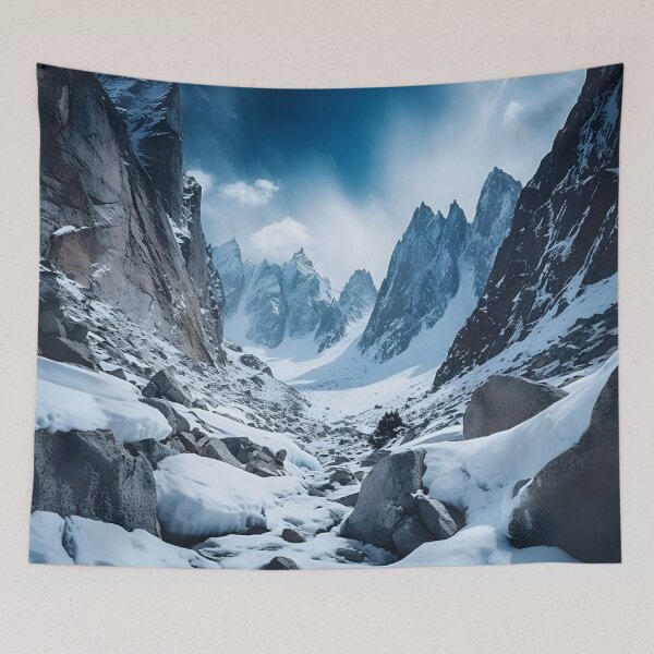 Item preview, mountain landscape photo of a steep couloir in a high alpine environment designed and sold by aiartbay.