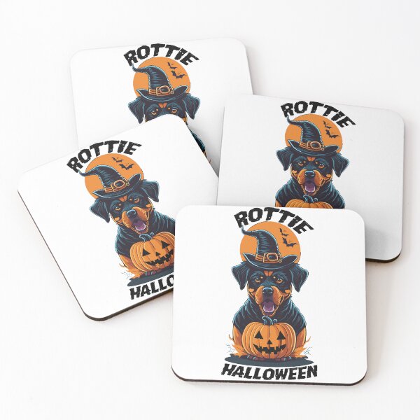 Artikelvorschau, Rottweiler mit Hexenhut und Kürbis-Rottie zu Halloween entworfen und verkauft von Peculiarts.