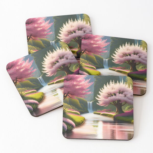 Item preview, coji or thermos of water, with 3d image water fountain in mountain pink trees beautiful illustration designed and sold by mundodivertido.