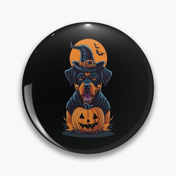 Artikelvorschau, Rottweiler trägt Hexenhut mit Kürbis-Rottweiler-Hund Halloween entworfen und verkauft von Peculiarts.