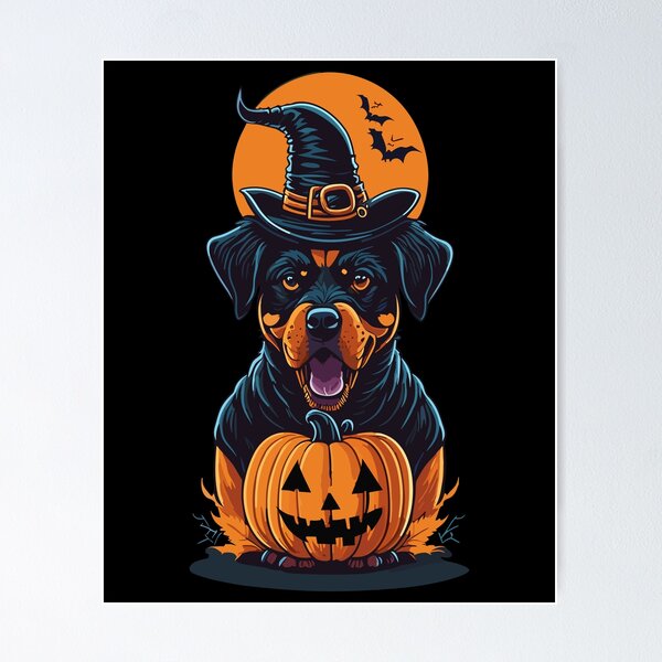 Artikelvorschau, Rottweiler trägt Hexenhut mit Kürbis-Rottweiler-Hund Halloween entworfen und verkauft von Peculiarts.