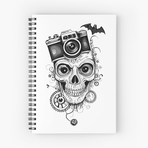 Item preview, Halloween funny cute black skull with camera and bat  designed and sold by BonusSingh.