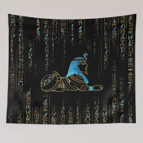Item preview, Egyptian  Sphinx on hieroglyphics Blue crystal and gold designed and sold by k9printart.
