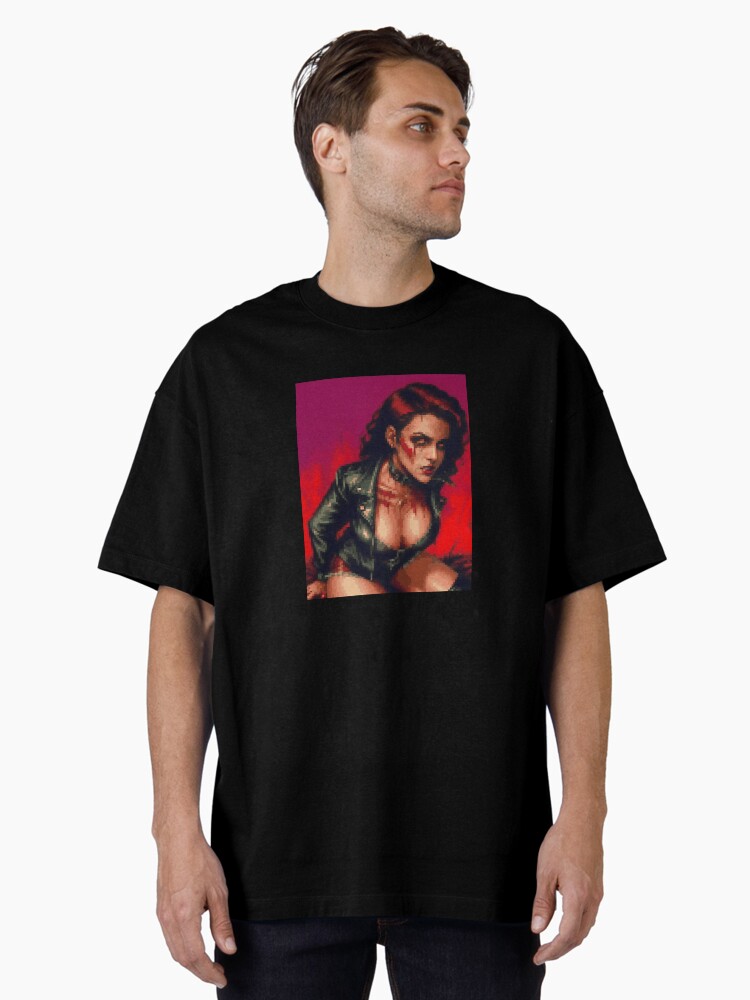 Thumbnail 2 of 7, Oversized T-Shirt, Rocker Horror Zombie Retro Pixel Art Redhead Girl designed and sold by 8bitglam.