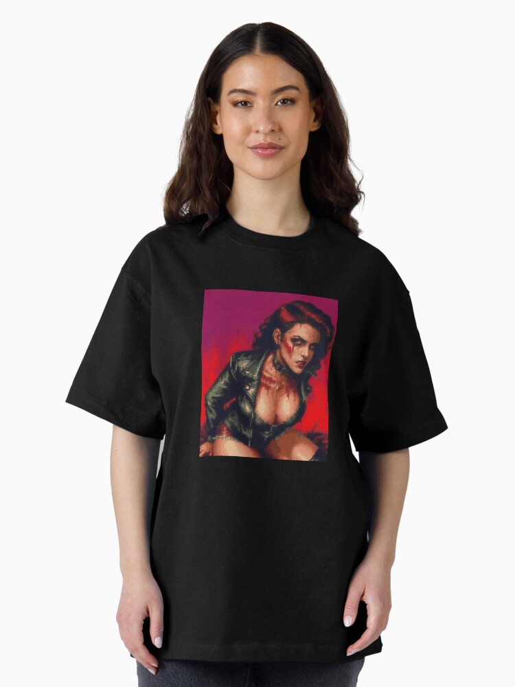 Thumbnail 1 of 7, Oversized T-Shirt, Rocker Horror Zombie Retro Pixel Art Redhead Girl designed and sold by 8bitglam.