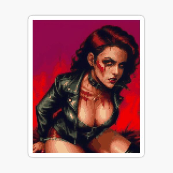 Rocker Horror Zombie Retro Pixel Art Redhead Girl Sticker