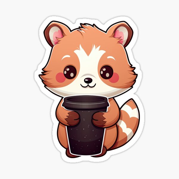 Cute Red Panda Drinking Cup of Coffee Sticker for Sale by eyestetix