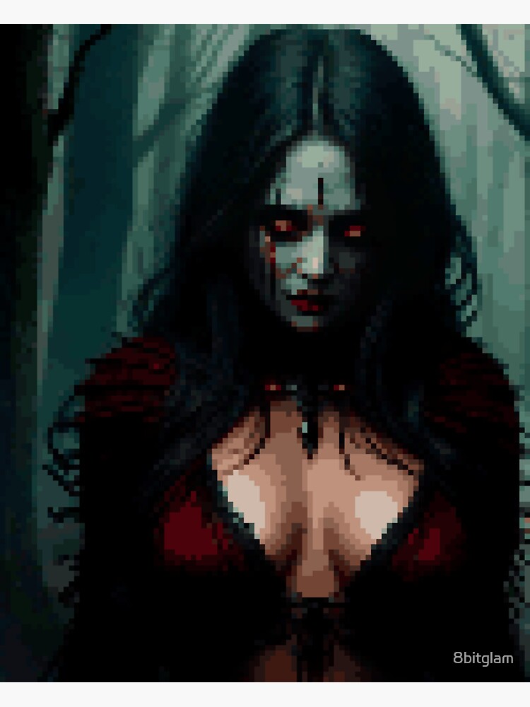 Thumbnail 3 of 3, Sticker, Horror Demonic Pixel Art Sexy Girl designed and sold by 8bitglam.