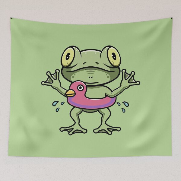 Item preview, Cute frog wearing duck floater cartoon illustration designed and sold by cubbone.
