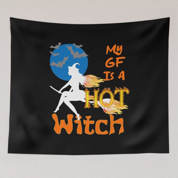 Item preview, My GF (Girlfriend) IS A HOT WITCH - Witch With Hair And Broom On Fire - Blue Moon designed and sold by Oaks Creations.