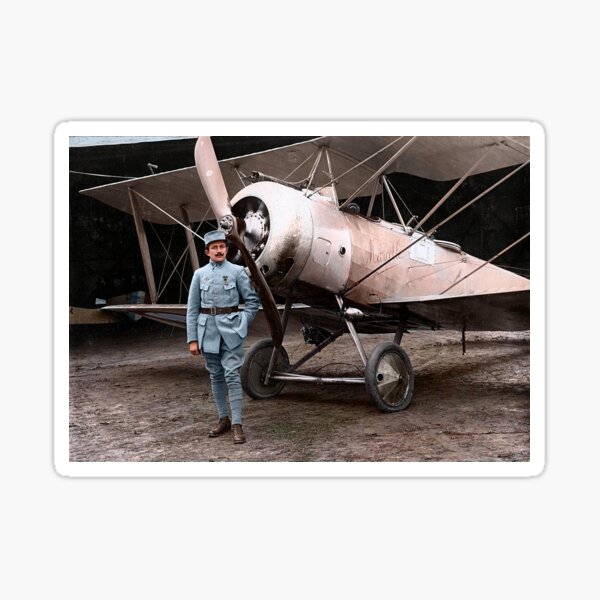 French pilot Justine Usse with his Sopwith Camel, 1917 Sticker