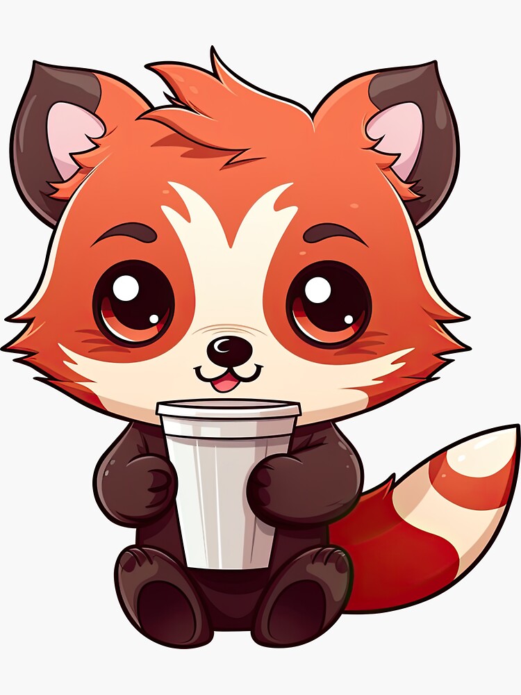 Cute Red Panda Drinking Cup of Coffee Sticker for Sale by eyestetix