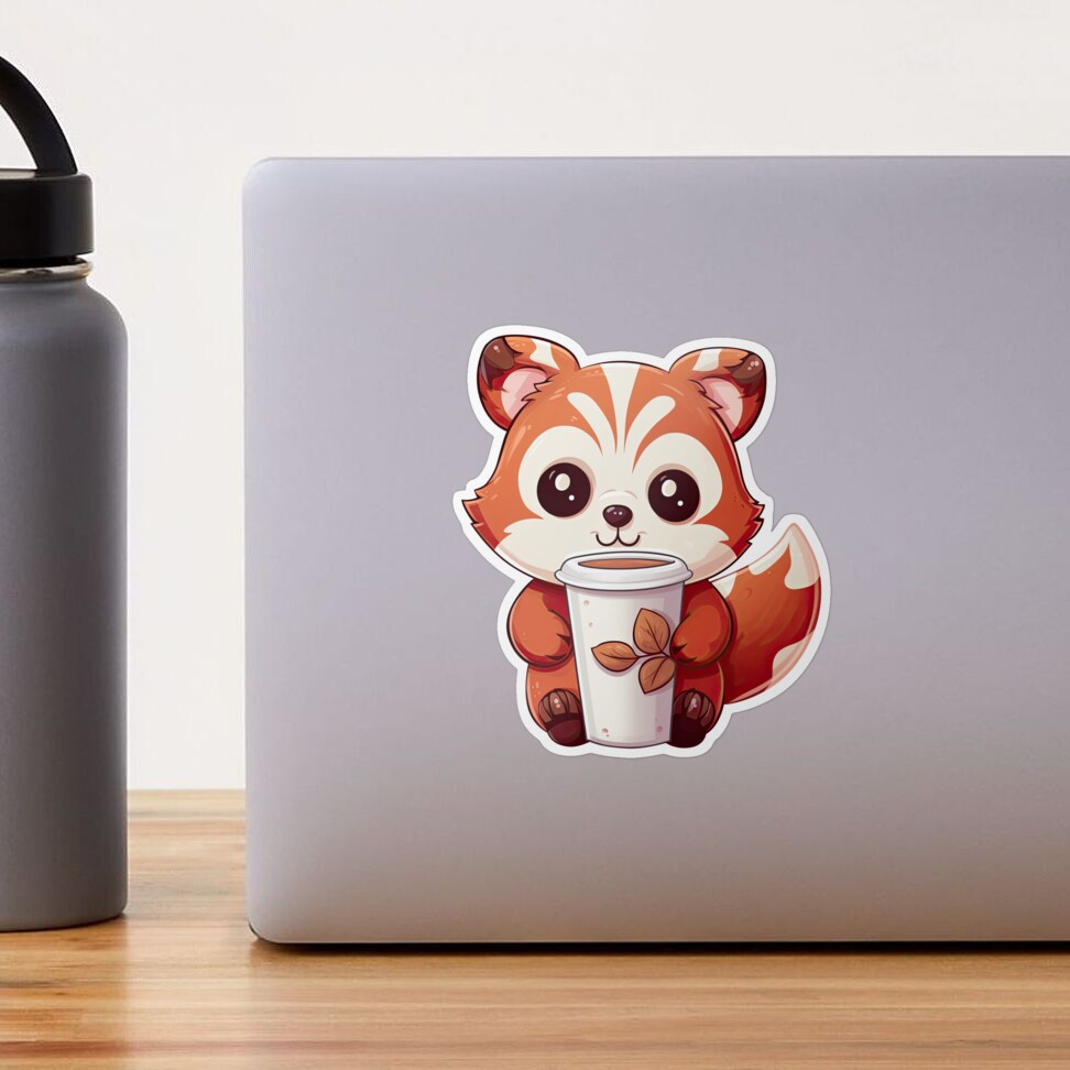 Cute Red Panda Drinking Cup of Black Coffee 2 Sticker for Sale by  eyestetix