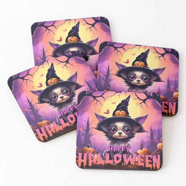 Item preview, Happy Halloween! Dog in witch hat with pumpkins designed and sold by shestiger.