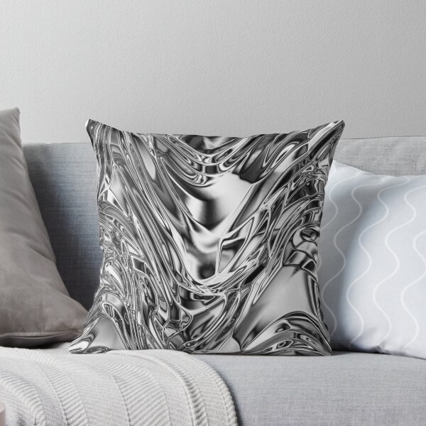 Silver Aluminium Molten Metal Digital Texture Throw Pillow