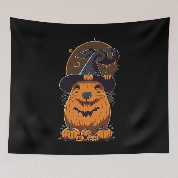 Item preview, Capybara Wearing Witch Hat With Pumpkin Halloween designed and sold by Peculiarts.
