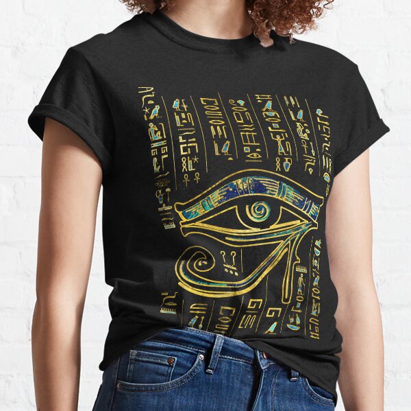 Egyptian Eye of Horus  on hieroglyphics gold and marble Classic T-Shirt