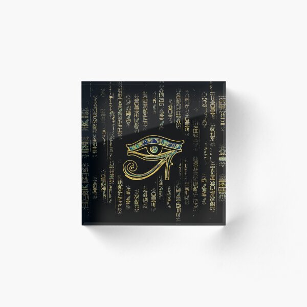Egyptian Eye of Horus on hieroglyphics gold and marble Acrylic Block