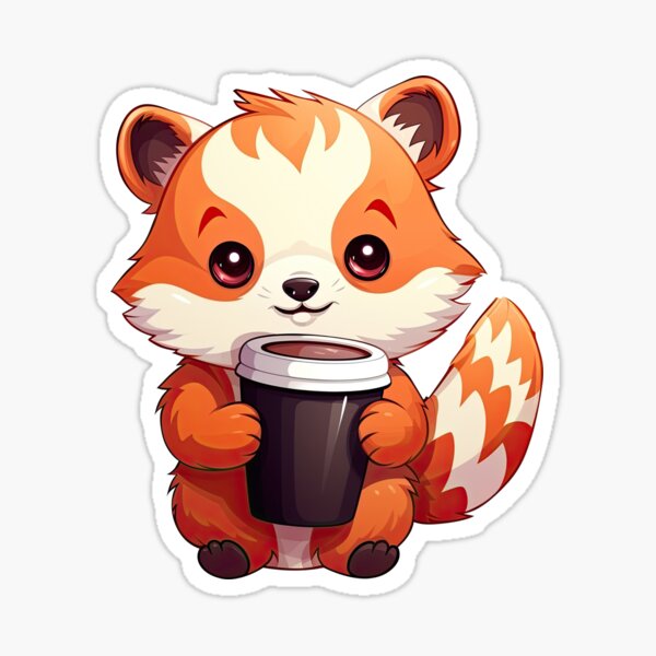 Cute Red Panda Drinking Cup of Black Coffee Sticker for Sale by eyestetix