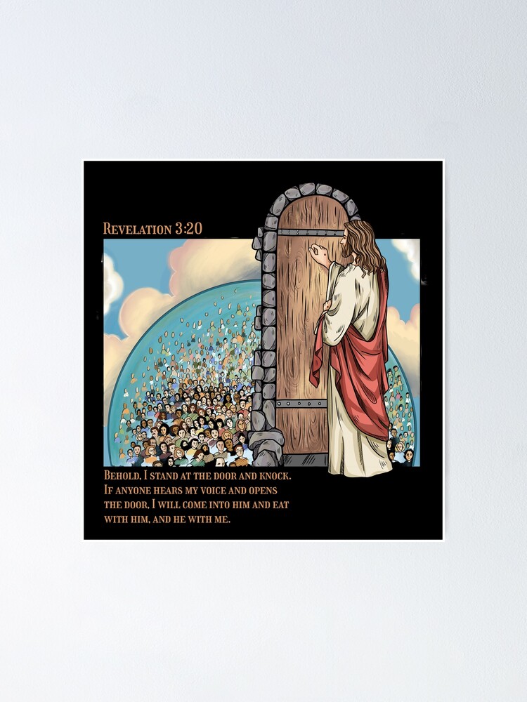 Thumbnail 1 of 3, Poster, Jesus Knocks - Revelation 3:20 designed and sold by ChristlikeMerch.