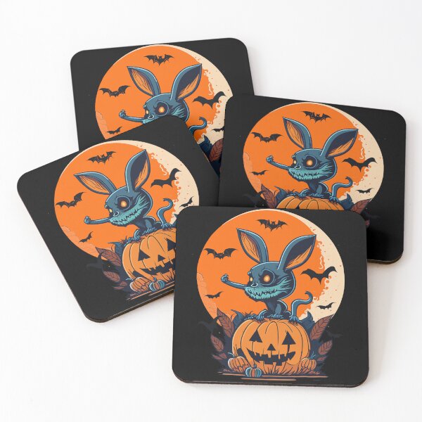 Item preview, Scary Halloween Bunny With Pumpkin and Retro Moon Evil Bunny Monster designed and sold by Peculiarts.