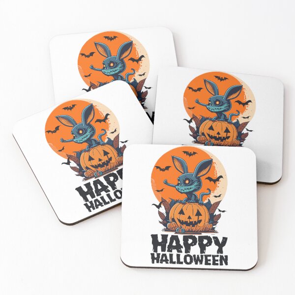 Item preview, Scary Halloween Bunny With Pumpkin and Retro Moon Evil Bunny Monster Happy Halloween designed and sold by Peculiarts.