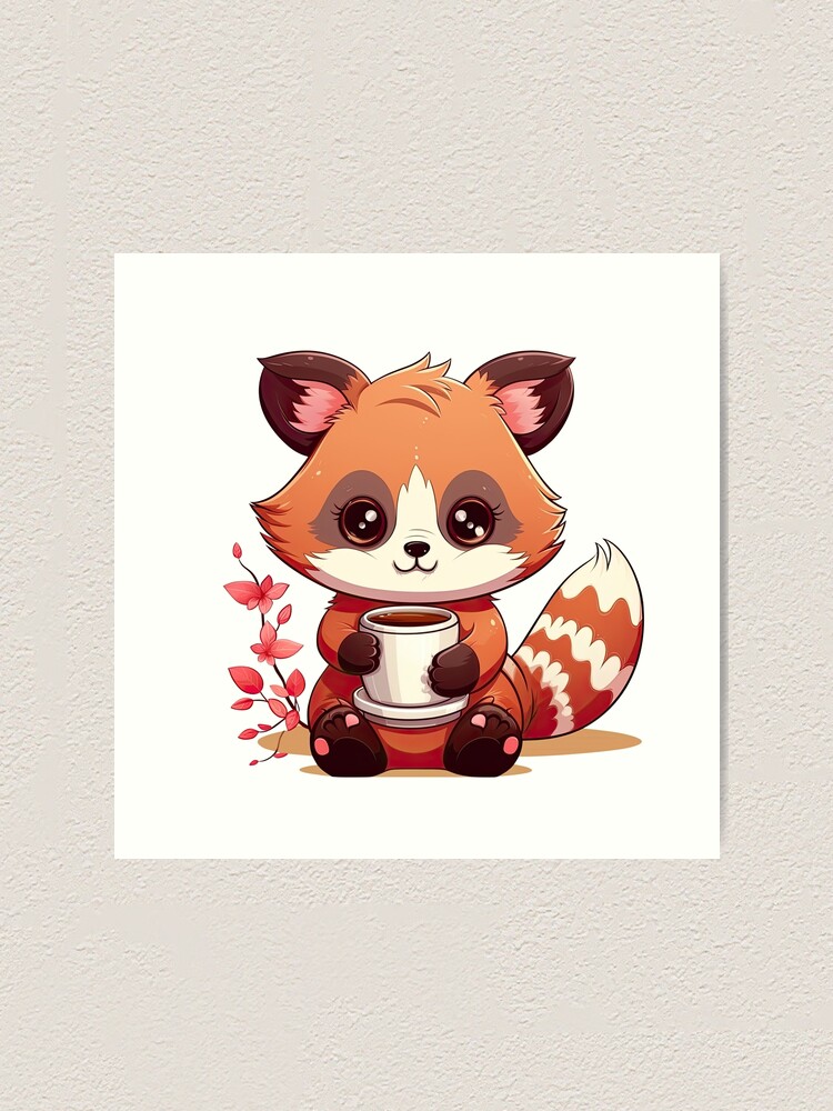 Cute Red Panda Drinking Cup of Black Coffee Sticker for Sale by eyestetix