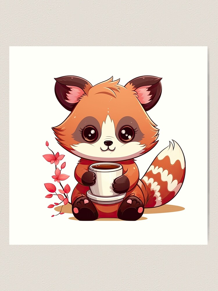 Cute Red Panda Drinking Cup of Coffee Sticker for Sale by eyestetix