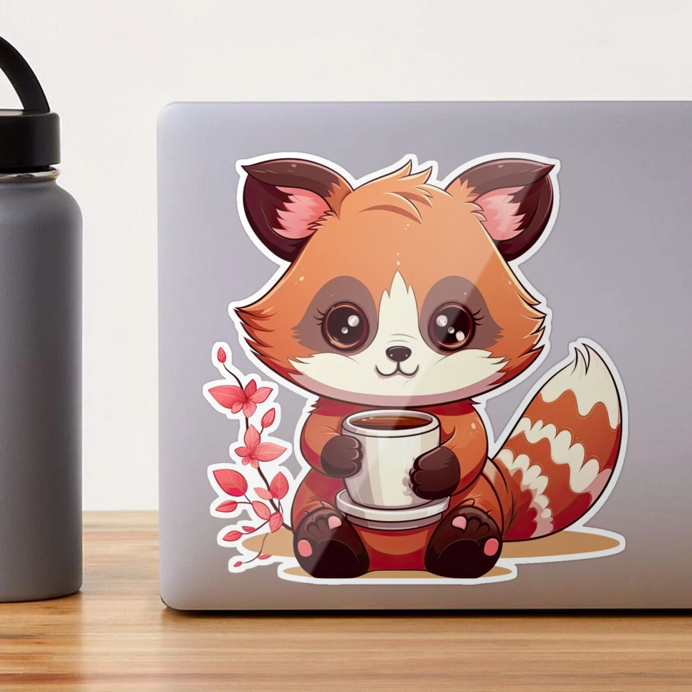 Cute Red Panda Drinking Cup of Black Coffee Sticker for Sale by eyestetix