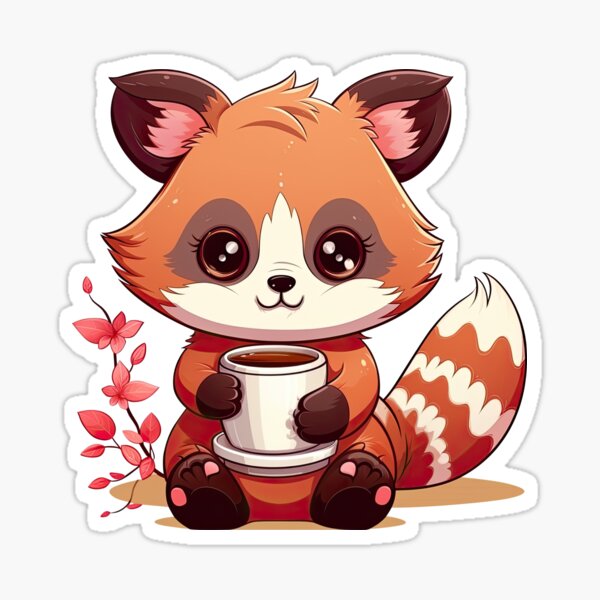 Cute Red Panda Drinking Cup of Coffee Sticker for Sale by eyestetix