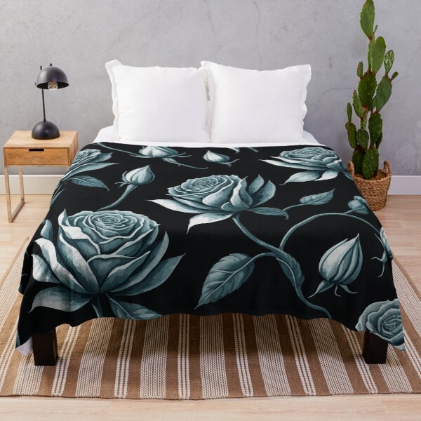 Item preview, Patrón floral vintage rosa azul cian sobre negro designed and sold by GraphicsClub.