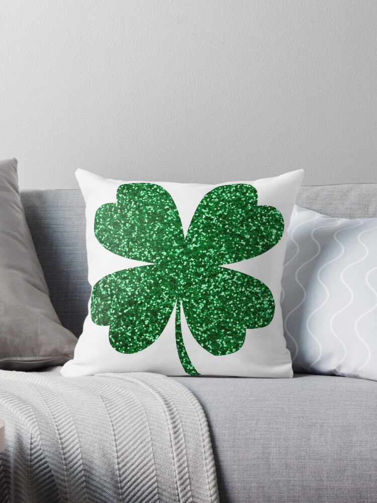 Shamrock, Green, Irish, St Patricks, Shamrock. clover. four leaf clover, 4  leaf clover, lucky charm, lucky clover, love Pillow for Sale by Pascally