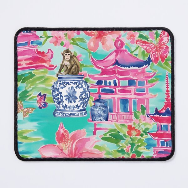 Item preview, Preppy monkey in chinoiserie garden designed and sold by SophieClimaArt.